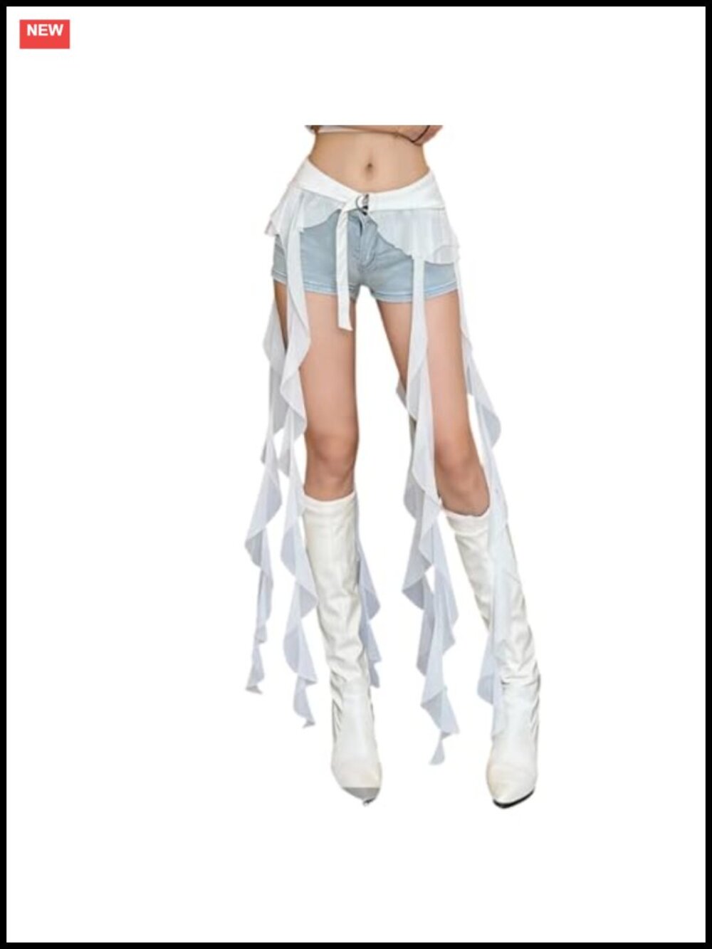 Sheer Chiffon Ruffle Waist Wrap Skirt Tie Closure Fringe Hip Scarf